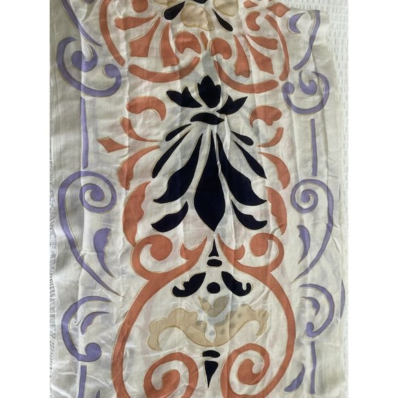 Cashmere Wrappings 100% Silk Wrap Scarf Shawl 80”x27” Cream Black Orange Purple - Picture 4 of 16